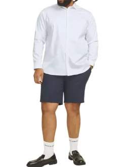 Chemise en coton blanche unie à coupe loose avec col italien et manches longues