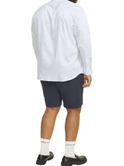 Chemise en coton blanche unie à coupe loose avec col italien et manches longues