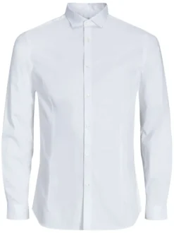 Chemise en coton blanche unie à coupe loose avec col italien et manches longues
