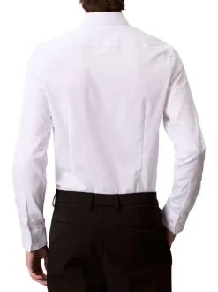 Chemise en coton blanche unie à coupe slim avec des manches boutonnées