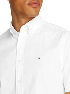 Chemise en coton blanche unie droite à col français à manches courtes
