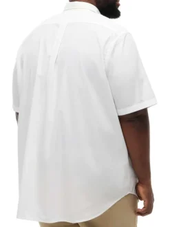 Chemise en coton blanche unie pourvue d'un col américain et d'une coupe droite
