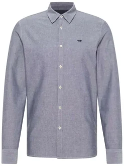 Chemise en coton bleu argenté avec un col chemise et boutonnière
