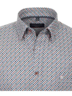 Chemise en coton bleu avec un imprimé losanges et un col américain