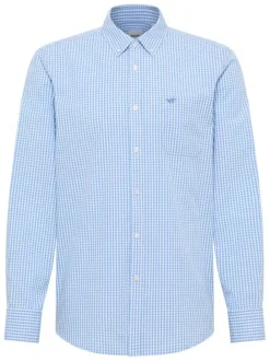 Chemise en coton bleu ciel ornée d'un motif à petits carreaux