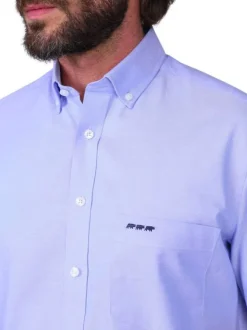 Chemise en coton bleu ciel unie avec unecoupe droite et un col boutonné
