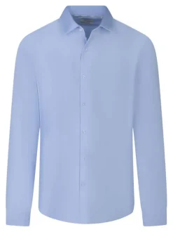 Chemise en coton bleu ciel unie avec une coupe slim et un col français