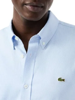 Chemise en coton bleu clair à coupe droite ornée d'un motif à carreaux