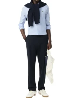 Chemise en coton bleu clair à coupe droite ornée d'un motif à carreaux