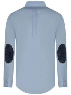 Chemise en coton bleu clair uni avec une coupe droite et un col américain