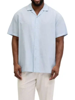 Chemise en coton bleu clair unie pourvue d'une coupe droite