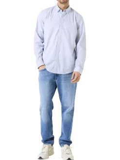 Chemise en coton bleue avec fermeture boutonnée et motif géométrique