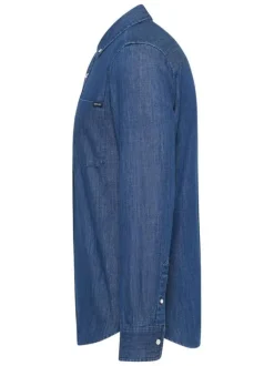 Chemise en coton bleue brut aspect denim à coupe slim fit et à col américain