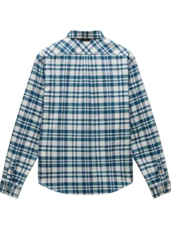 Chemise en coton bleue à carreaux avec une coupe ajustée et un col américain