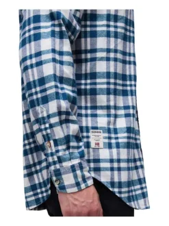Chemise en coton bleue à carreaux avec une coupe ajustée et un col américain