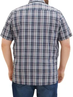 Chemise en coton bleue à carreaux à coupe droite et col français
