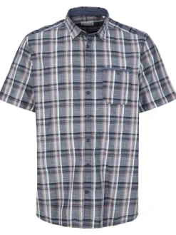 Chemise en coton bleue à carreaux à coupe droite et col français