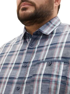 Chemise en coton bleue à carreaux à coupe droite et col français