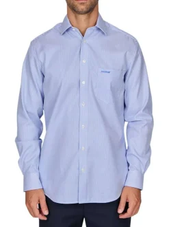 Chemise en coton bleue ciel rayée à coupe regular fit avec une poche