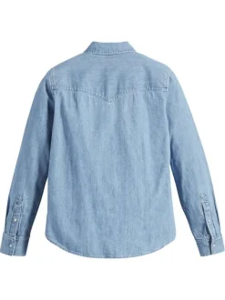 Chemise en coton bleue à coupe ajustée pourvue d'un col à revers