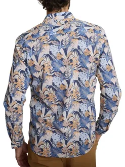 Chemise en coton bleue à coupe ajustée pourvue d'un col à revers