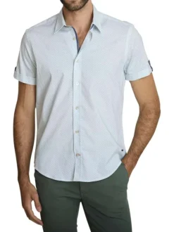 Chemise en coton bleue à coupe droite ornée d'un motif géométrique