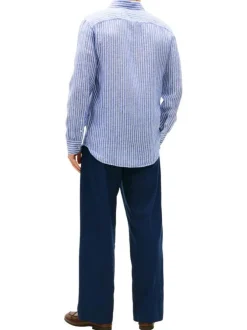Chemise en coton bleue à coupe droite ornée d'un motif à rayures
