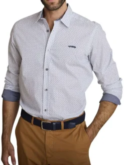 Chemise en coton bleue à coupe droite ornée d'un motifs géométrique