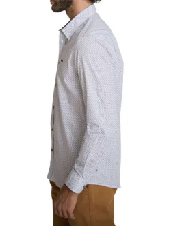 Chemise en coton bleue à coupe droite ornée d'un motifs géométrique