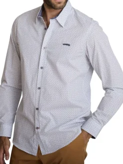 Chemise en coton bleue à coupe droite ornée d'un motifs géométrique