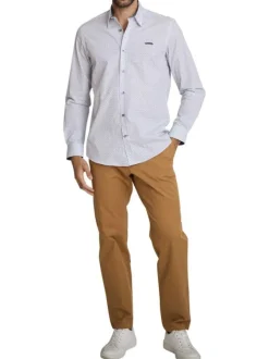 Chemise en coton bleue à coupe droite ornée d'un motifs géométrique