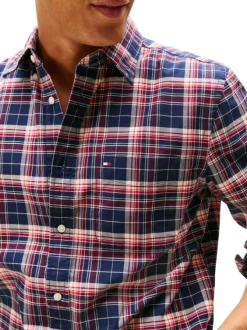 Chemise en coton bleue et rouge à coupe droite ornée d'un imprimé carreaux