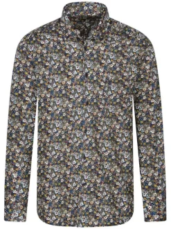 Chemise en coton bleue fleurie avec une coupe droite et un col américain