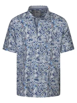 Chemise en coton bleue imprimée à coupe regular fit avec un aspect gaze de coton