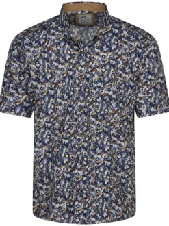 Chemise en coton bleue imprimée géométrique avec une coupe regular fit