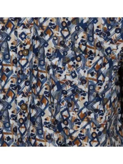 Chemise en coton bleue imprimée géométrique avec une coupe regular fit