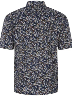 Chemise en coton bleue imprimée géométrique avec une coupe regular fit