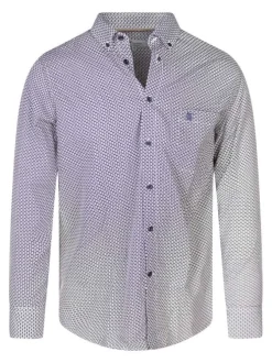Chemise en coton bleue marine à minis motifs avec un col américain