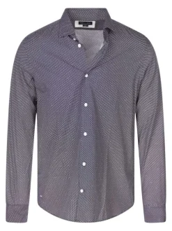 Chemise en coton bleue marine à minis pois avec une coupe slim