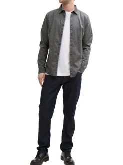 Chemise en coton bleue marine à petits motifs avec une coupe slim fit