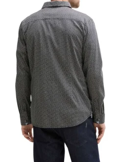 Chemise en coton bleue marine à petits motifs avec une coupe slim fit