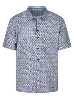 Chemise en coton bleue à minis motifs géométriques avec une coupe regular fit