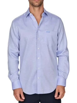 Chemise en coton bleue à minis motifs rectilignes et à coupe regular fit