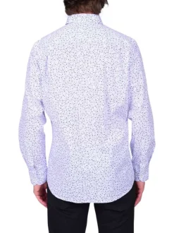 Chemise en coton bleue à motifs avec une coupe droite et un col à revers
