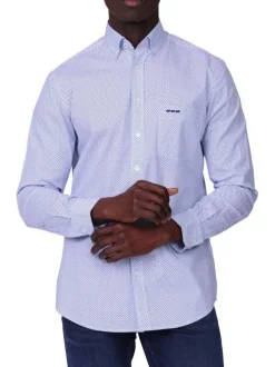 Chemise en coton bleue à motifs avec une coupe droite et un col à revers