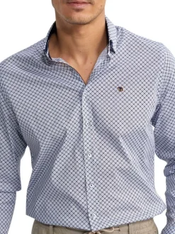 Chemise en coton bleue à motifs pourvue d'une coupe slim et d'un col français