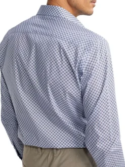 Chemise en coton bleue à motifs pourvue d'une coupe slim et d'un col français