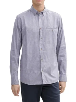 Chemise en coton bleue unie avec une coupe regular fit et un col américain