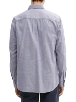 Chemise en coton bleue unie avec une coupe regular fit et un col américain