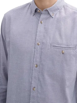 Chemise en coton bleue unie avec une coupe regular fit et un col américain